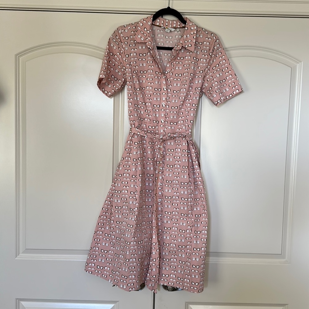 Boden retro short sleeved collared shirt dress button front sunglasses US 8 Long